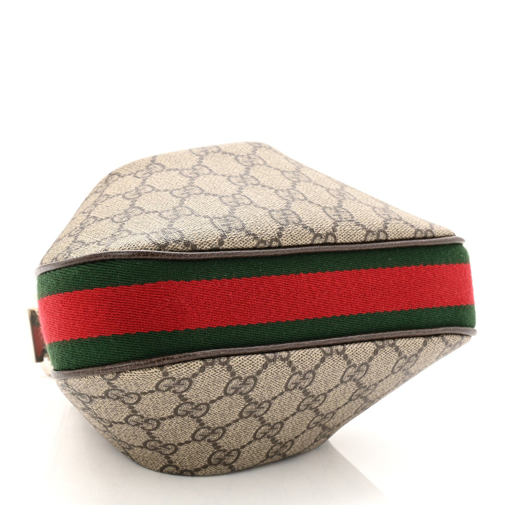 Gucci GG Supreme Monogram Textured Calfskin Web Small Attache Shoulder Bag Beige Ebony New Acero