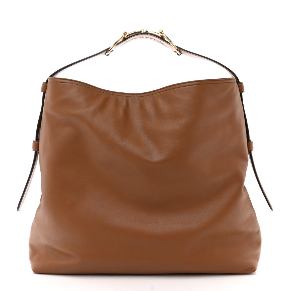 Gucci Calfskin Beatrix Horsebit Large Tote Bag Brown