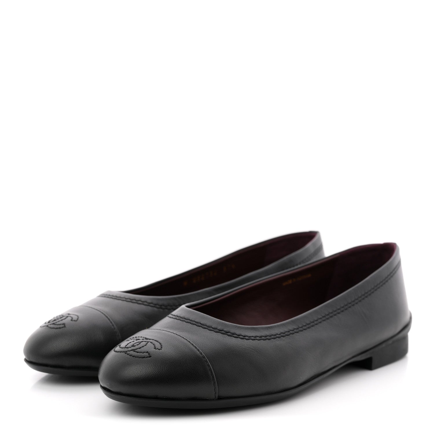 Lambskin Cap Toe CC Uniform Ballerina Flats 37.5 Black