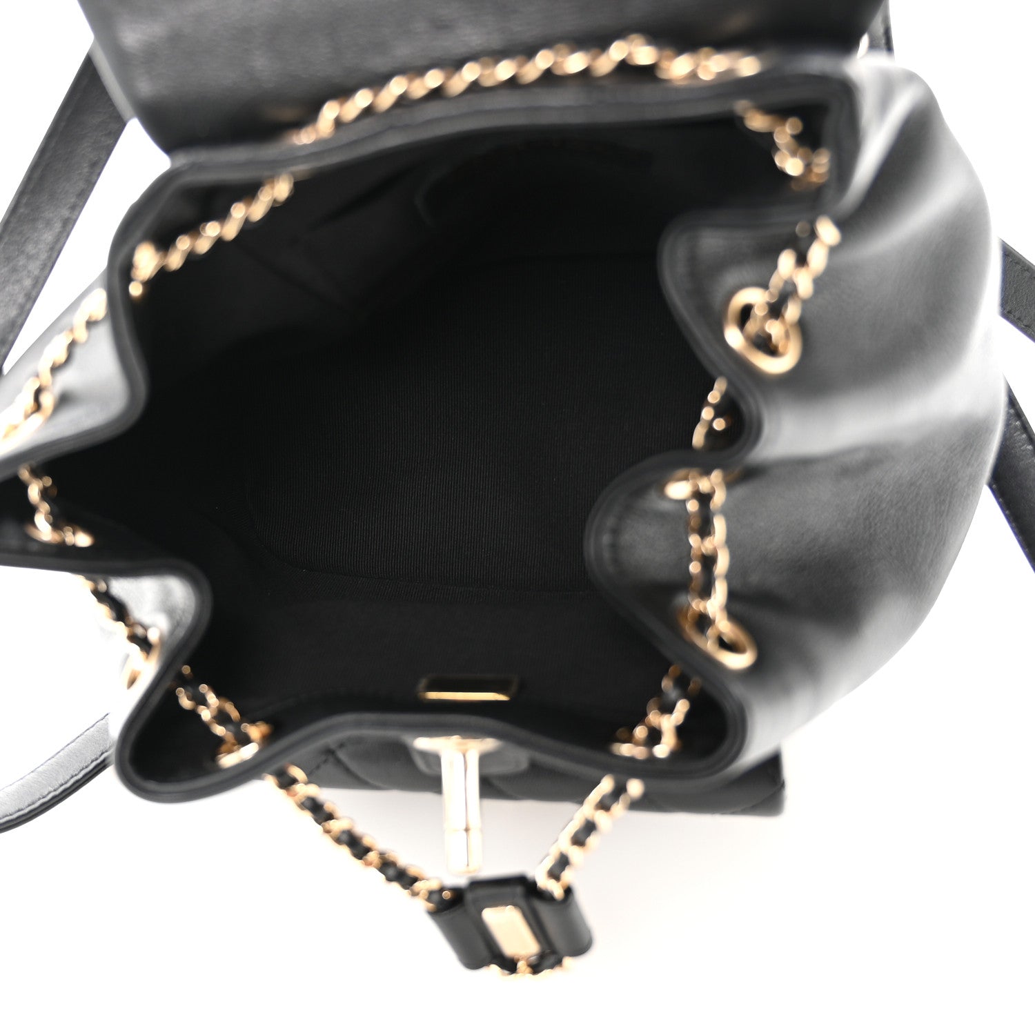 Chanel Glazed Aged Calfskin Quilted Small Duma Drawstring Backpack Black