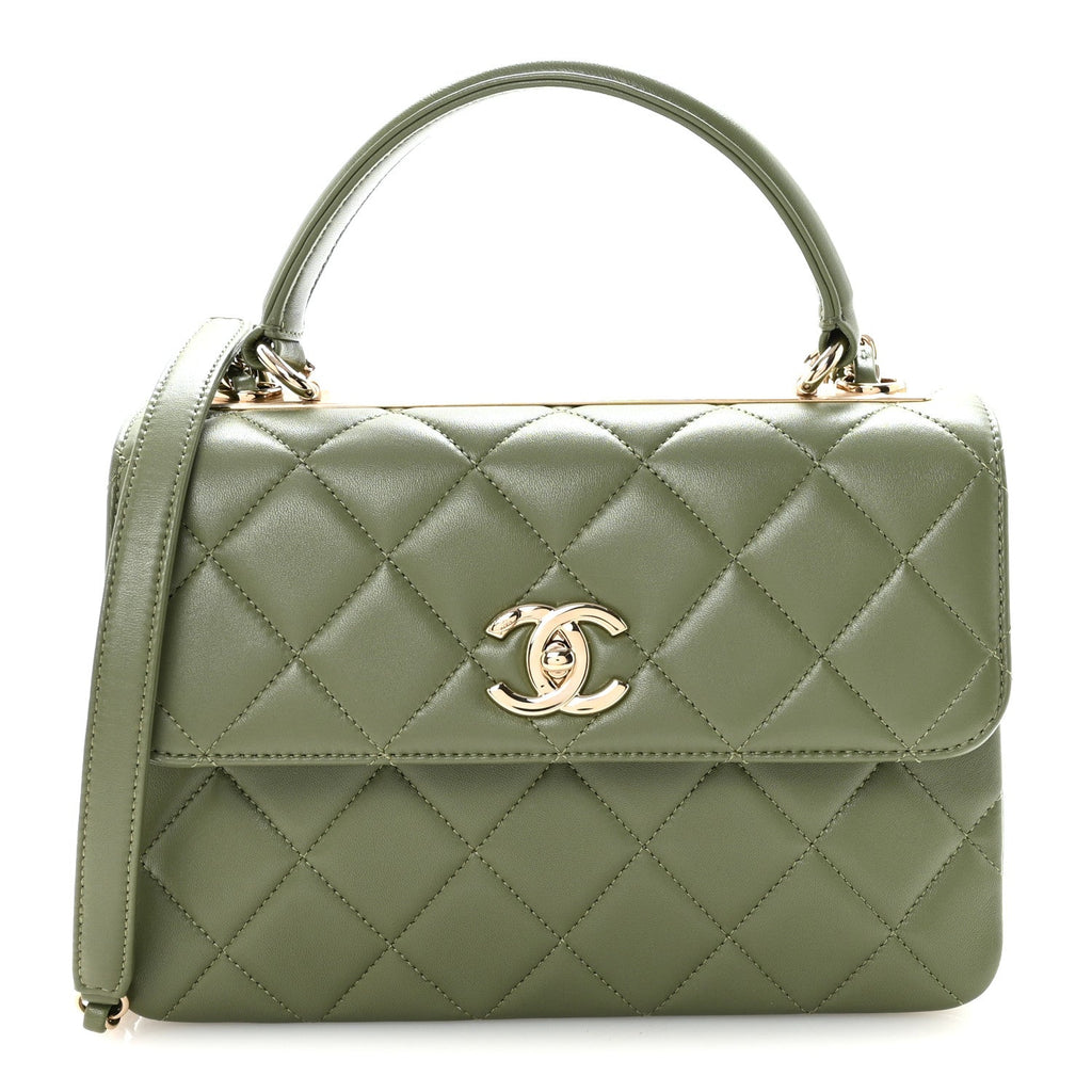 Chanel Lambskin Quilted Small Trendy CC Flap Dual Handle Bag Green