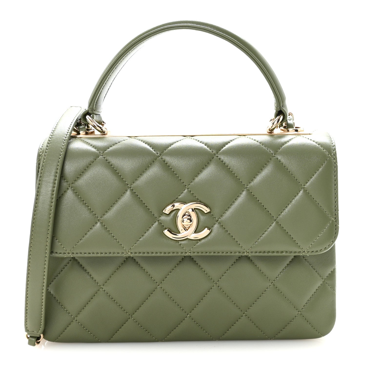 Chanel Lambskin Quilted Small Trendy CC Flap Dual Handle Bag Green