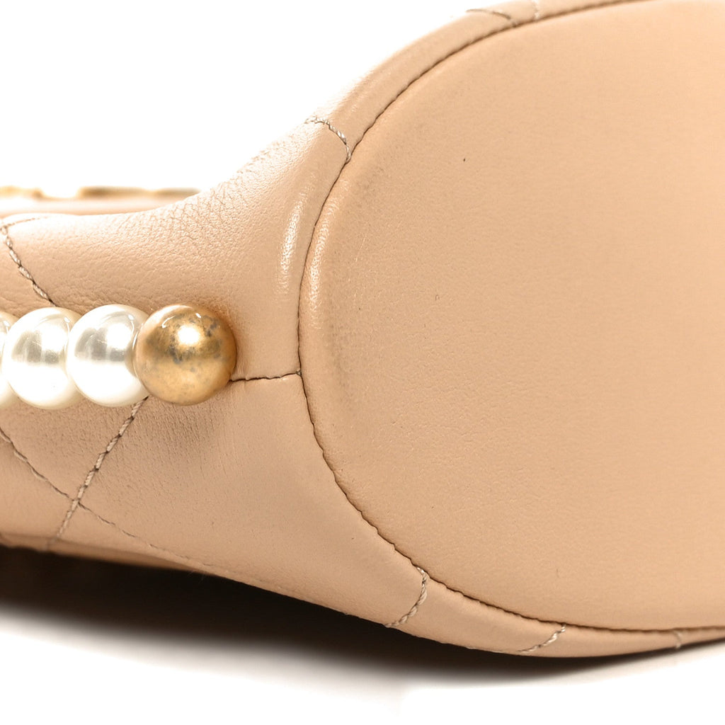 Chanel Calfskin Quilted Pearl Small Hobo Bag Beige
