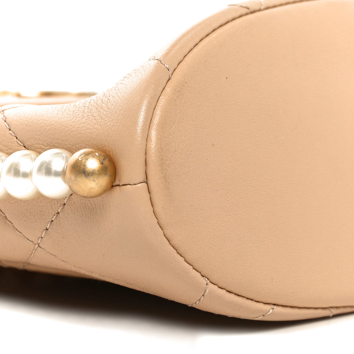 Chanel Calfskin Quilted Pearl Small Hobo Bag Beige