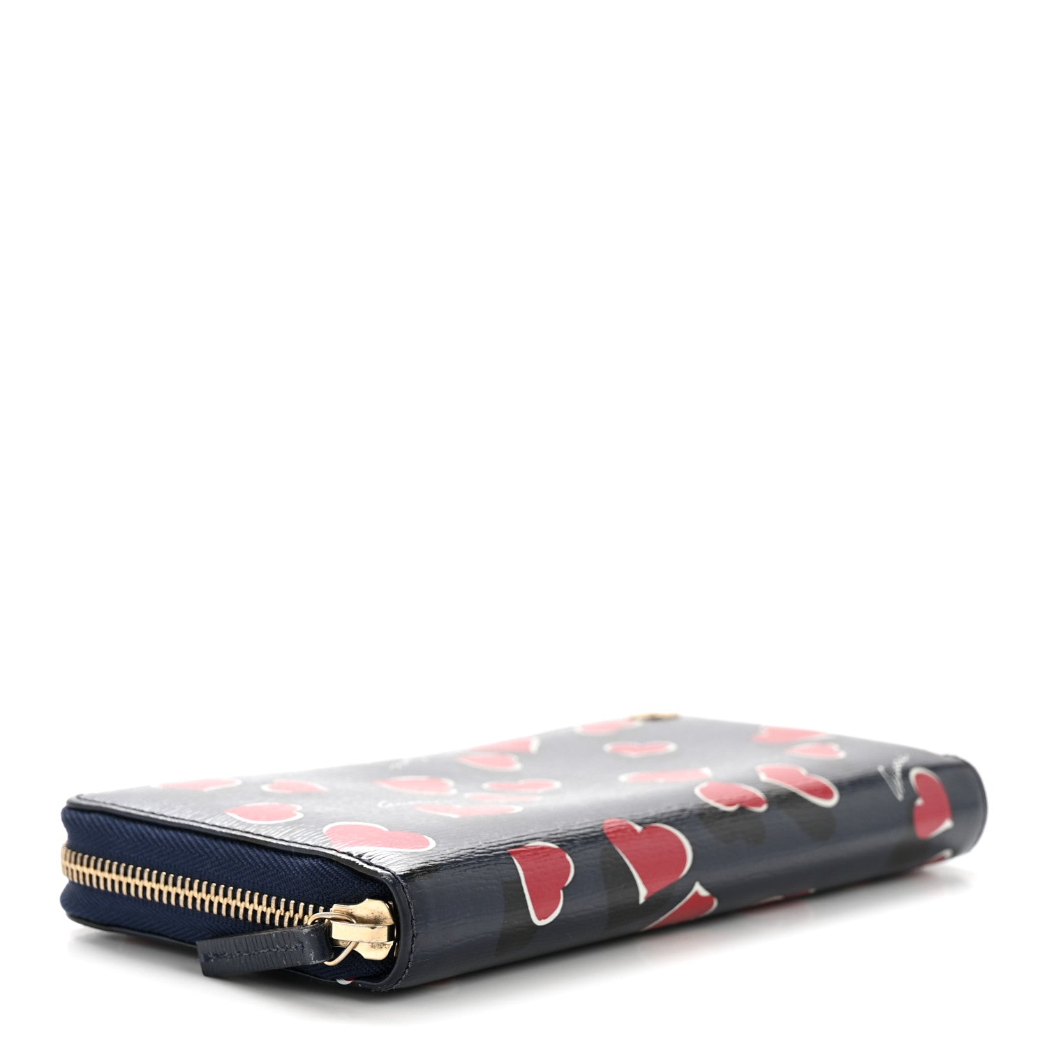Gucci Calfskin Heartbeat Print Zip Around Wallet Blue