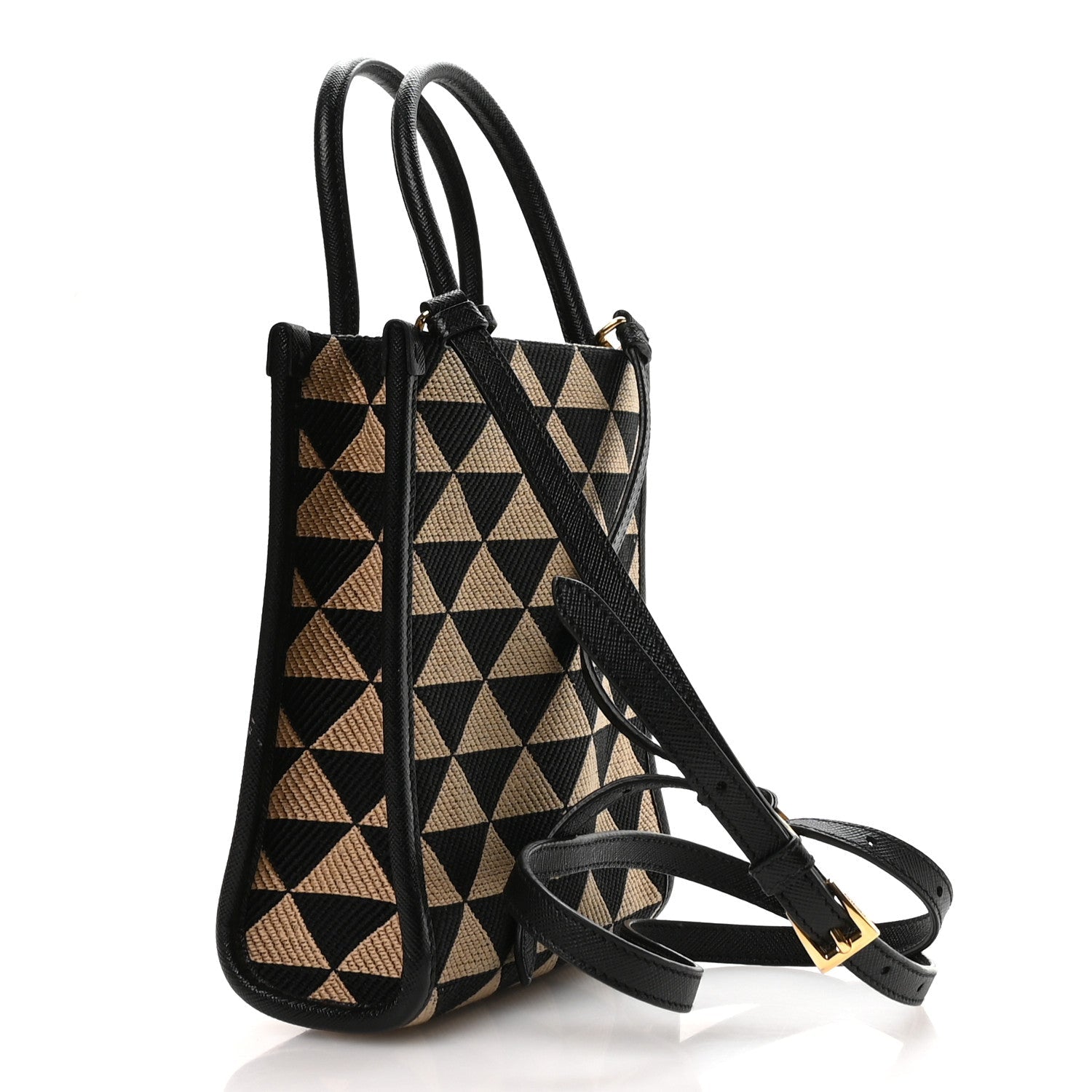 Prada Jacquard Saffiano Triangolo Symbole Embroidered Mini Tote Black Corda