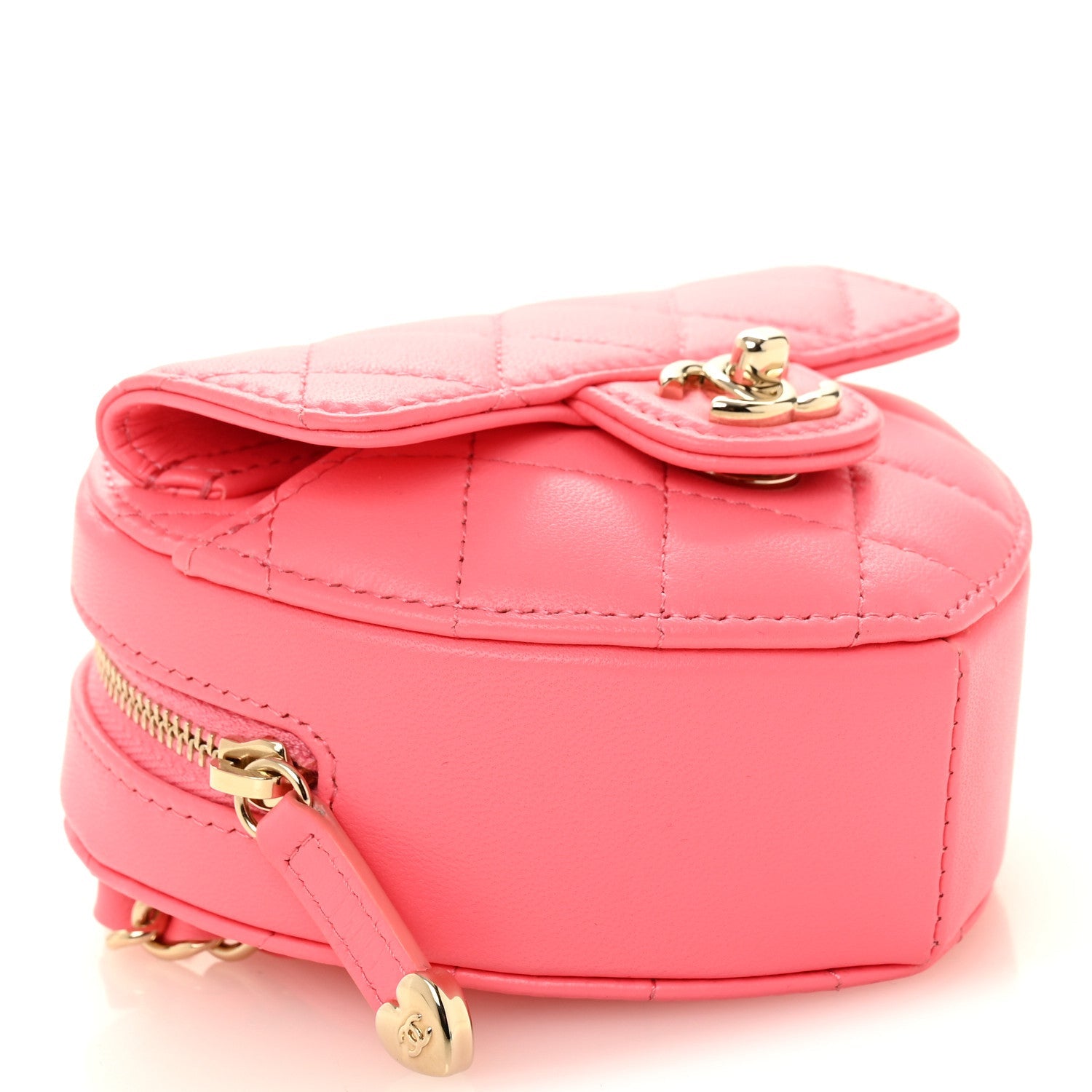 Chanel Lambskin Quilted CC In Love Heart Waist Belt Bag With Chain Pink