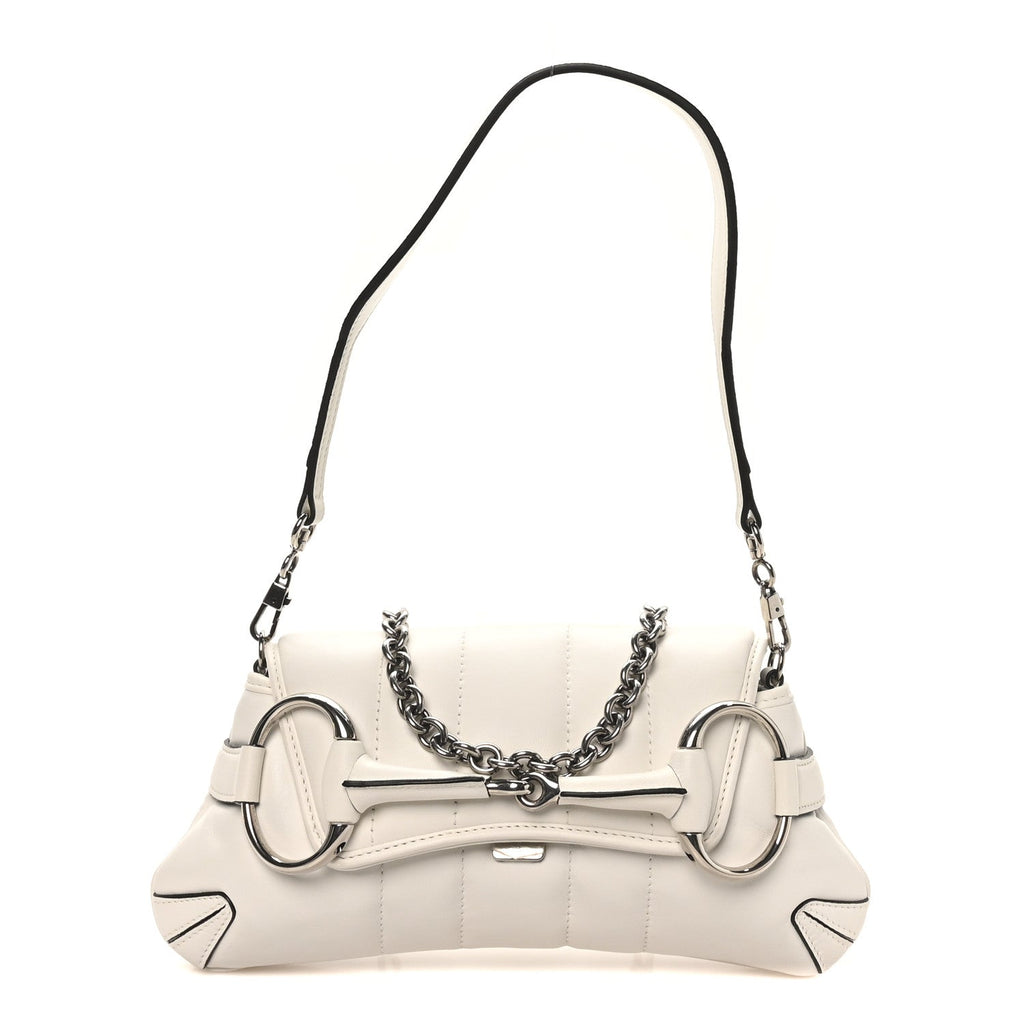 Gucci Nappa Vertical Matelasse Small Maxi Horsebit Chain Shoulder Bag Great White