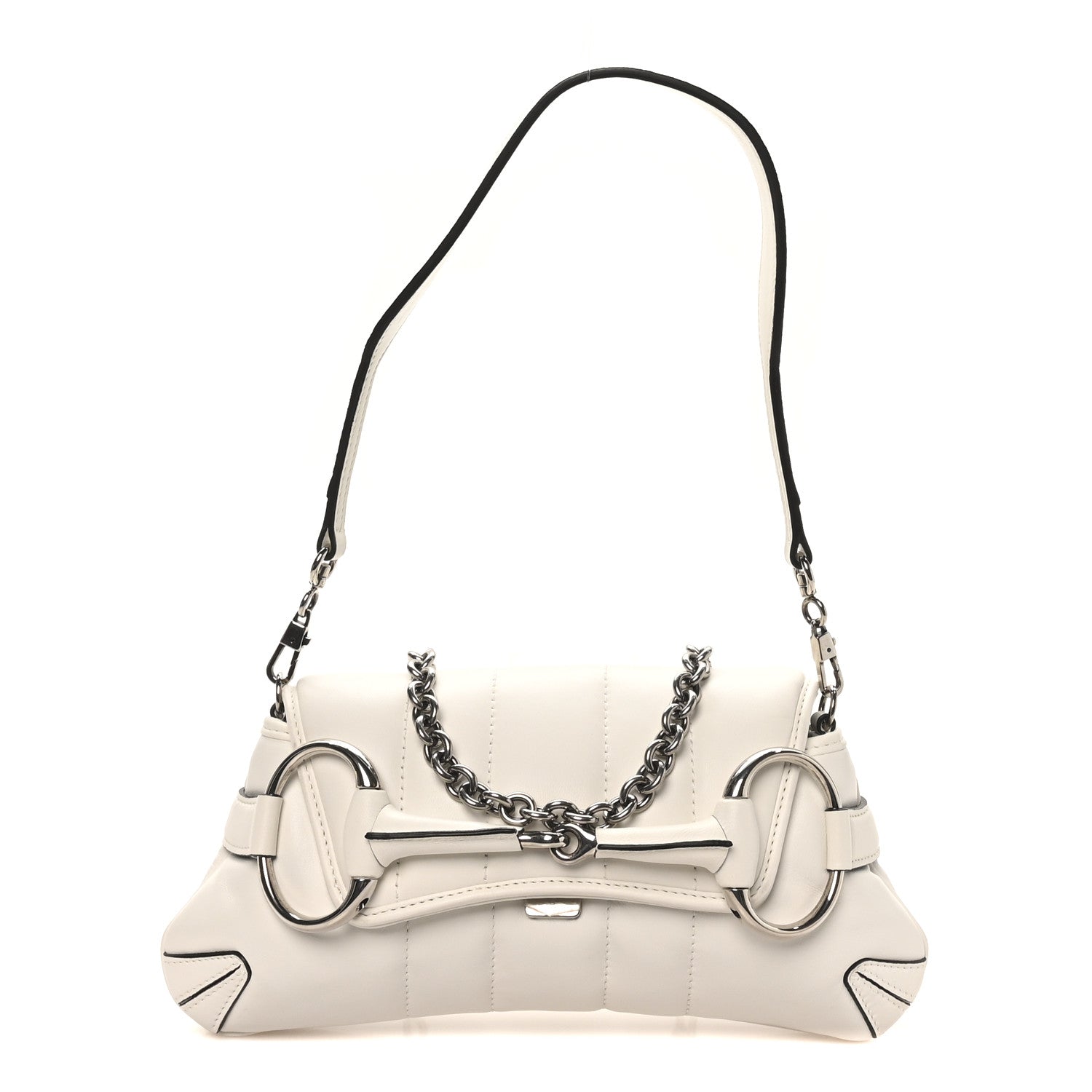 Gucci Nappa Vertical Matelasse Small Maxi Horsebit Chain Shoulder Bag Great White