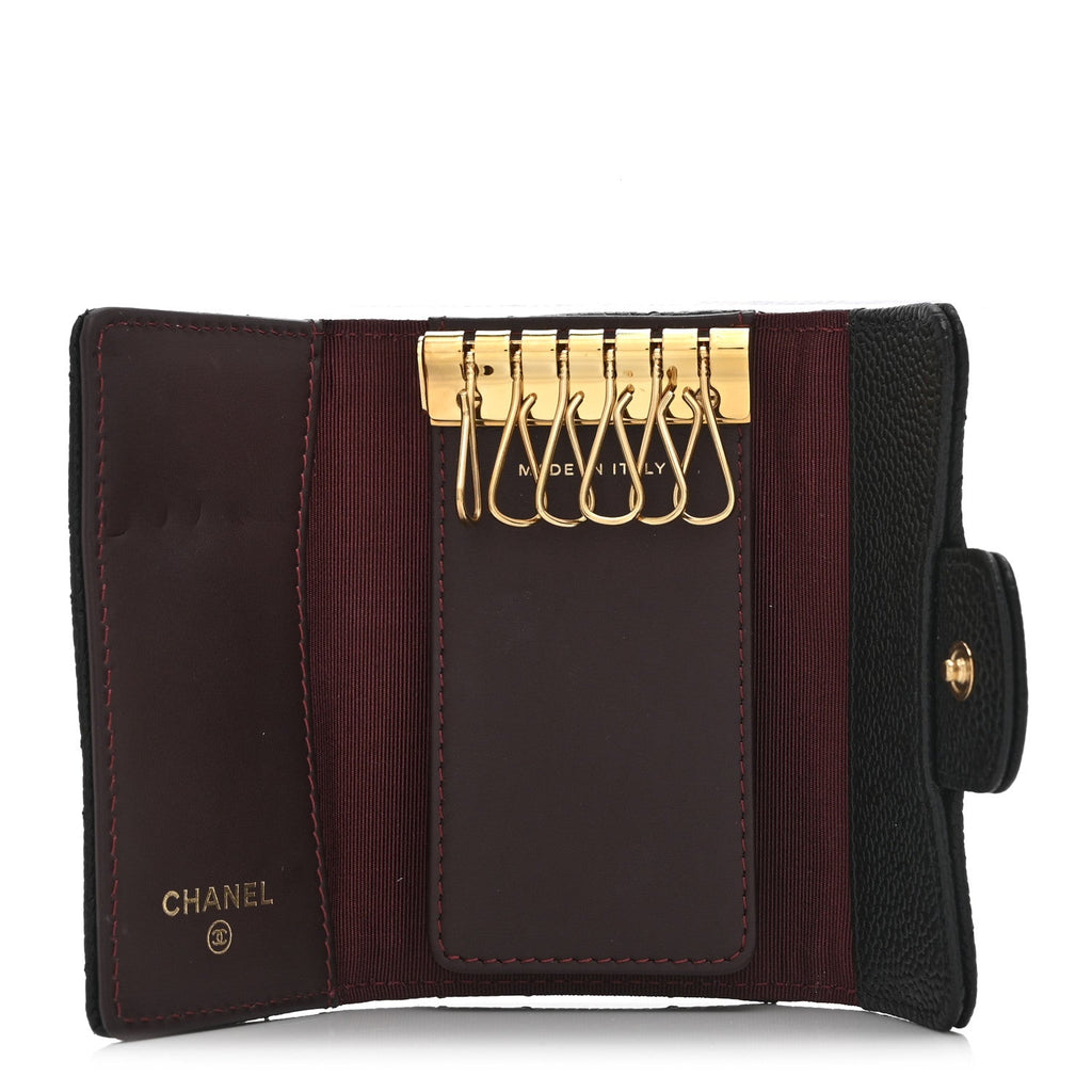 Caviar Quilted 6 Key Holder Black