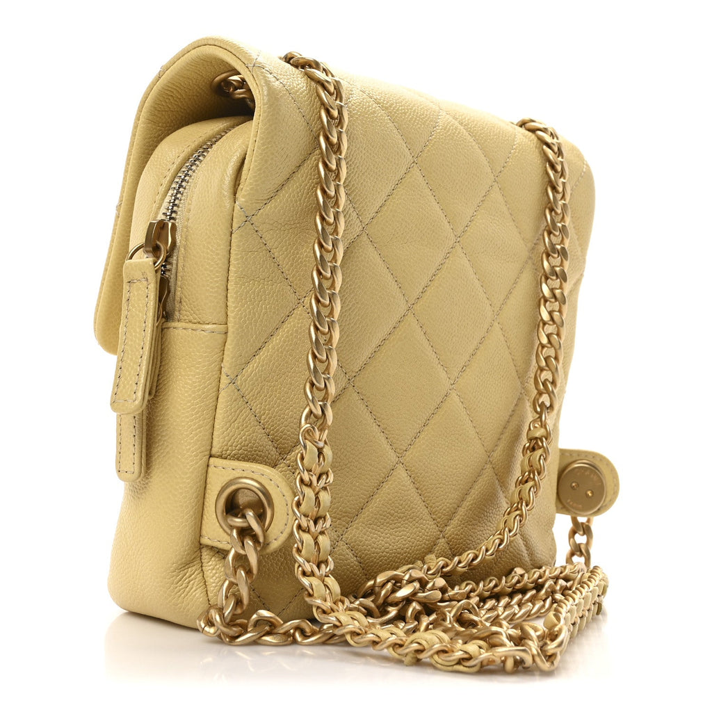 Chanel Shiny Caviar Quilted Chain Melody Backpack Yellow