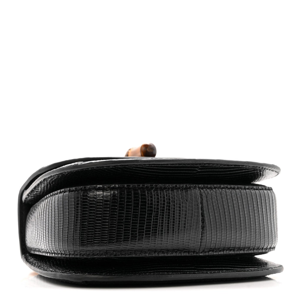 Gucci Sequin Lizard Embossed GG Mini Bamboo 1947 Top Handle Chain Bag Black White