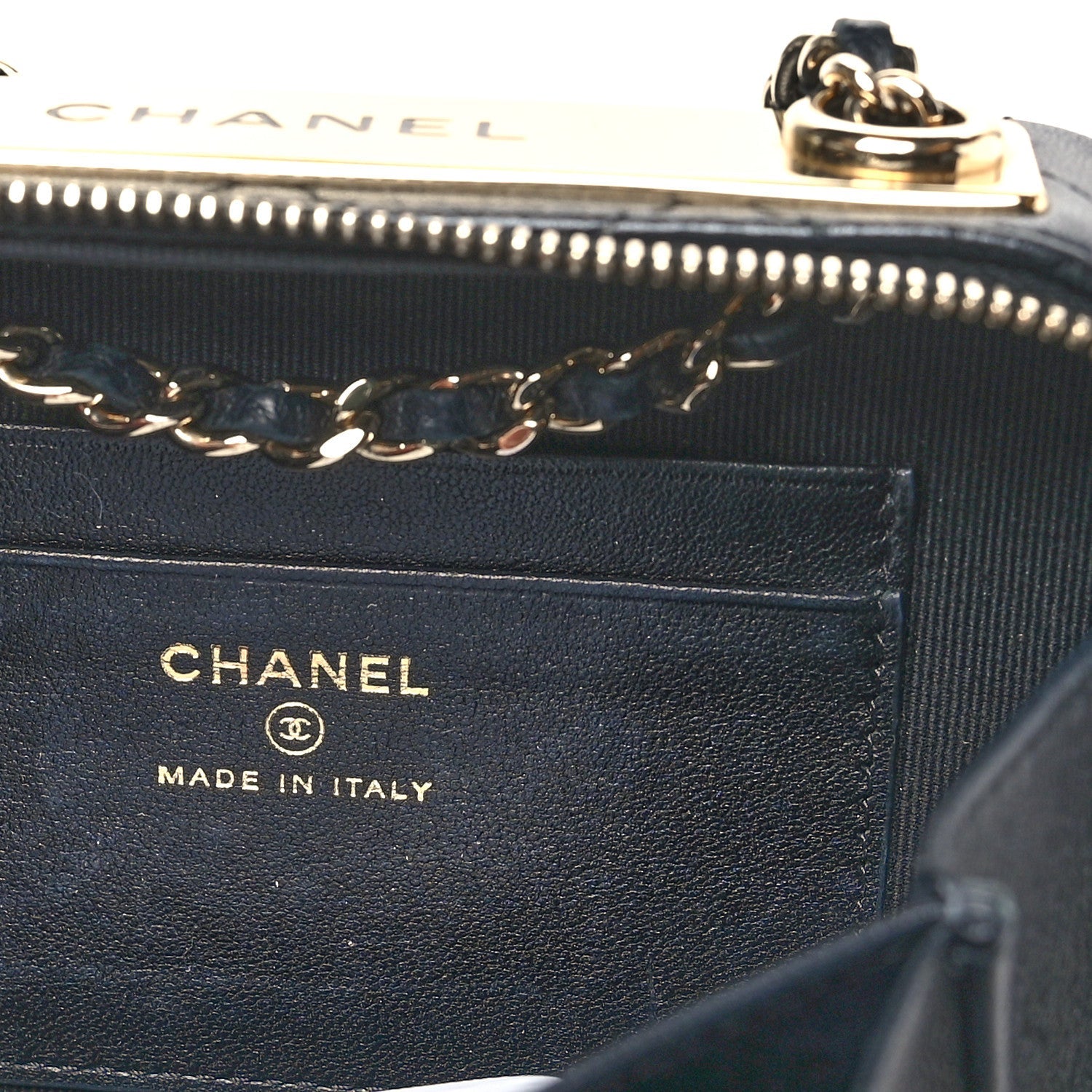 Chanel Lambskin Quilted Small Trendy CC Camera Case With Chain Navy