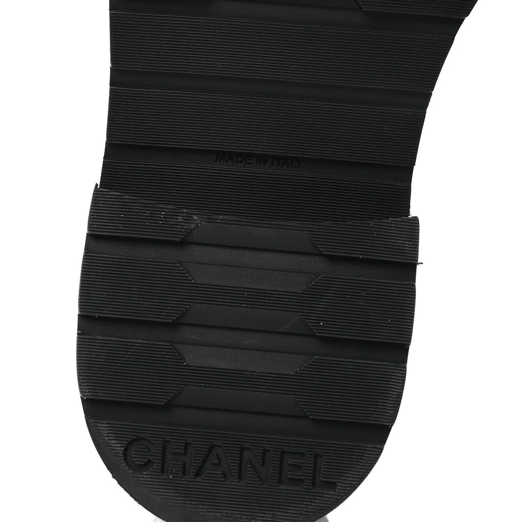 Chanel Shiny Calfskin Quilted Lace Up Combat Boots 37 Black