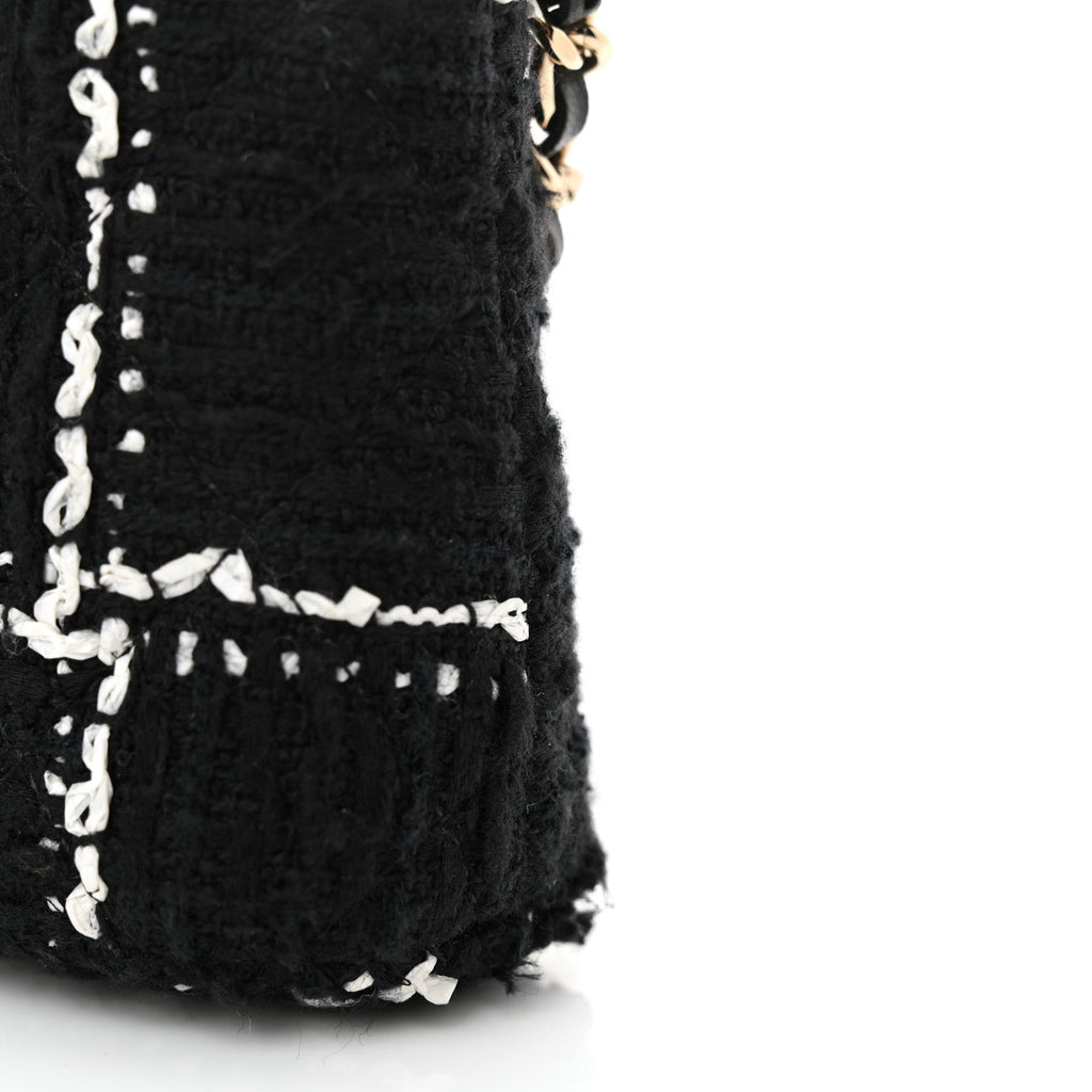 Chanel Tweed Quilted Mini Clutch With Chain Black White