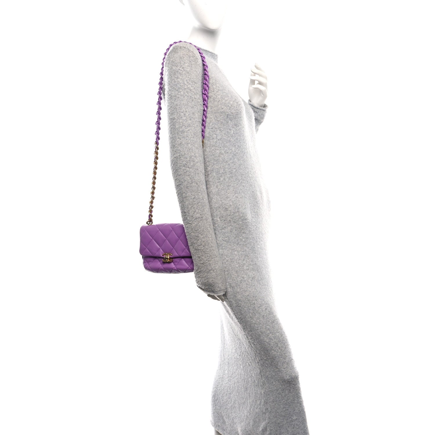 Chanel Lambskin Quilted Mini Lacquered Chain Flap Purple