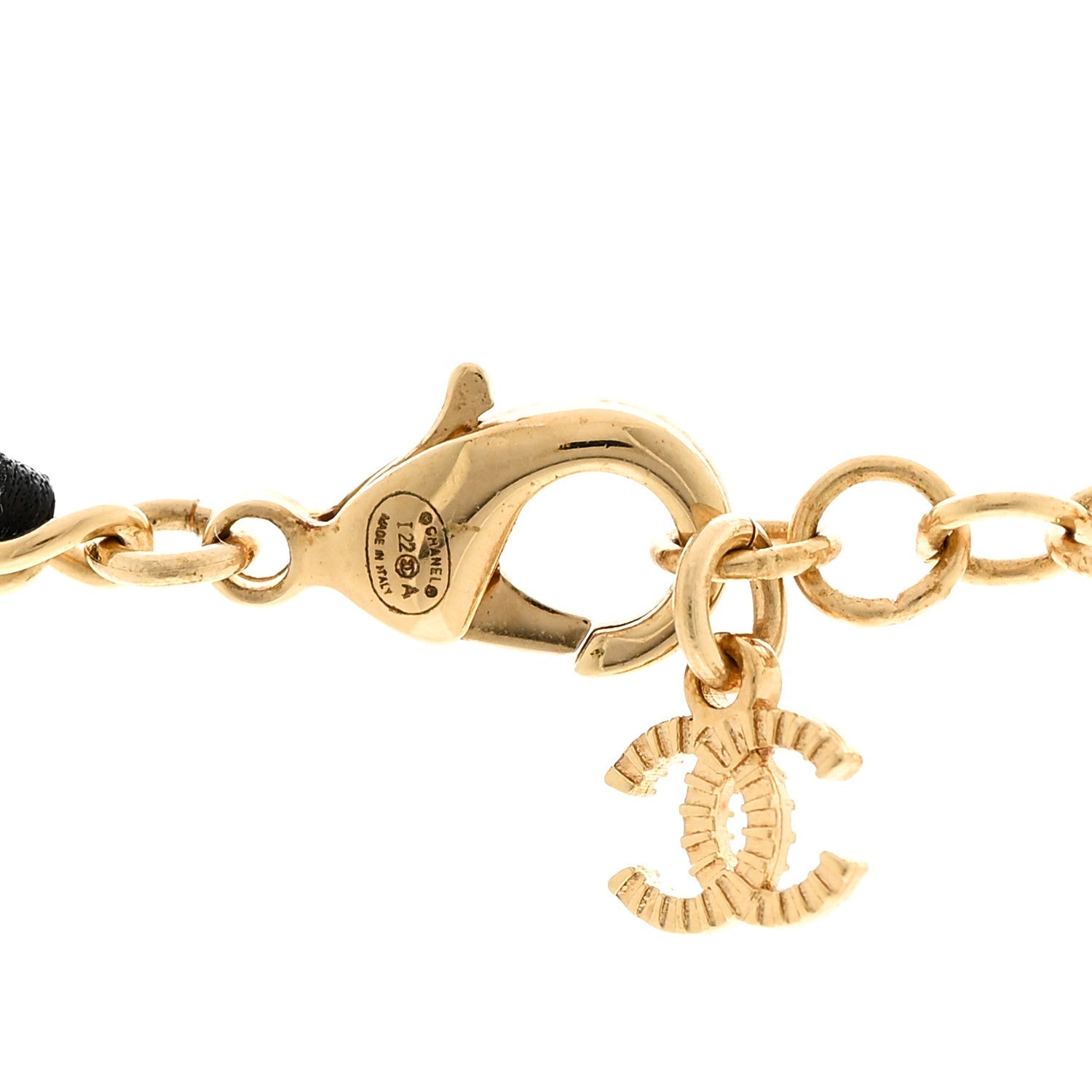 Metal Lambskin Chain CC Necklace Black Gold