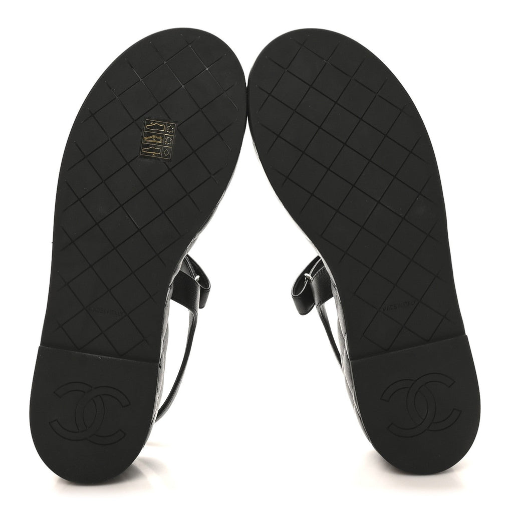 Lambskin Quilted Chain CC Platform Sandals 39.5 Black