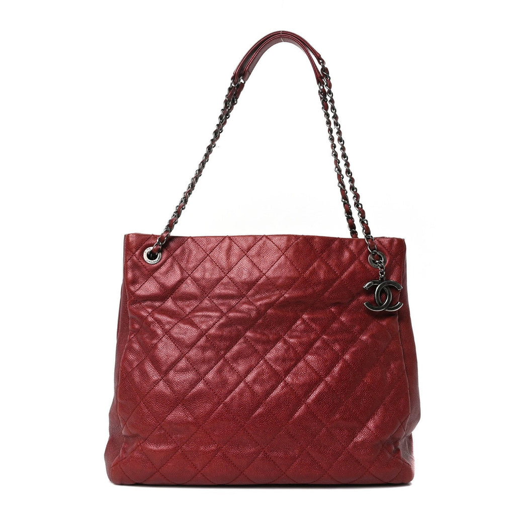 Chanel Iridescent Caviar Quilted Tall Chic Shopping Tote Red