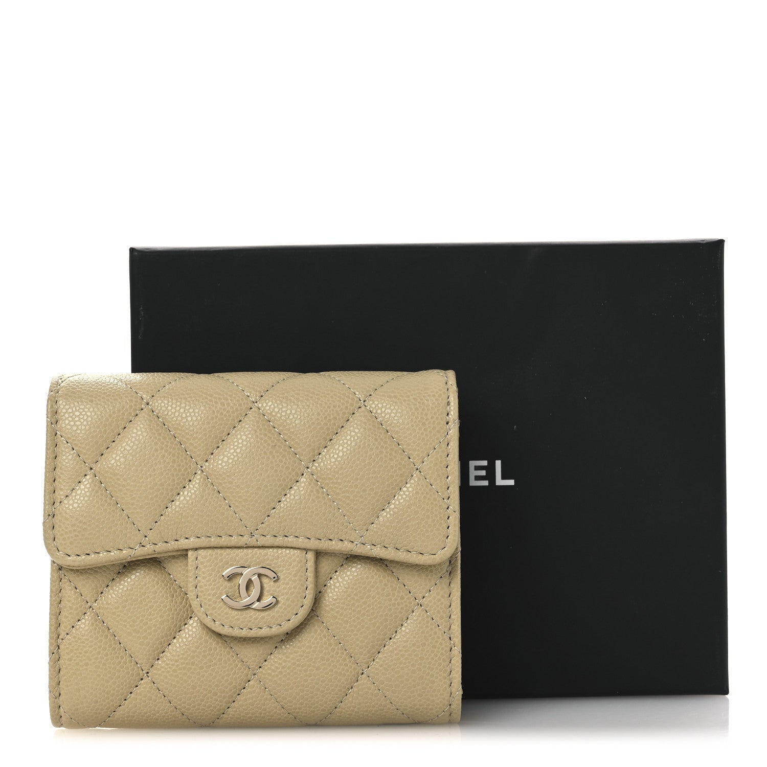 Caviar Quilted Compact Flap Wallet Light Green