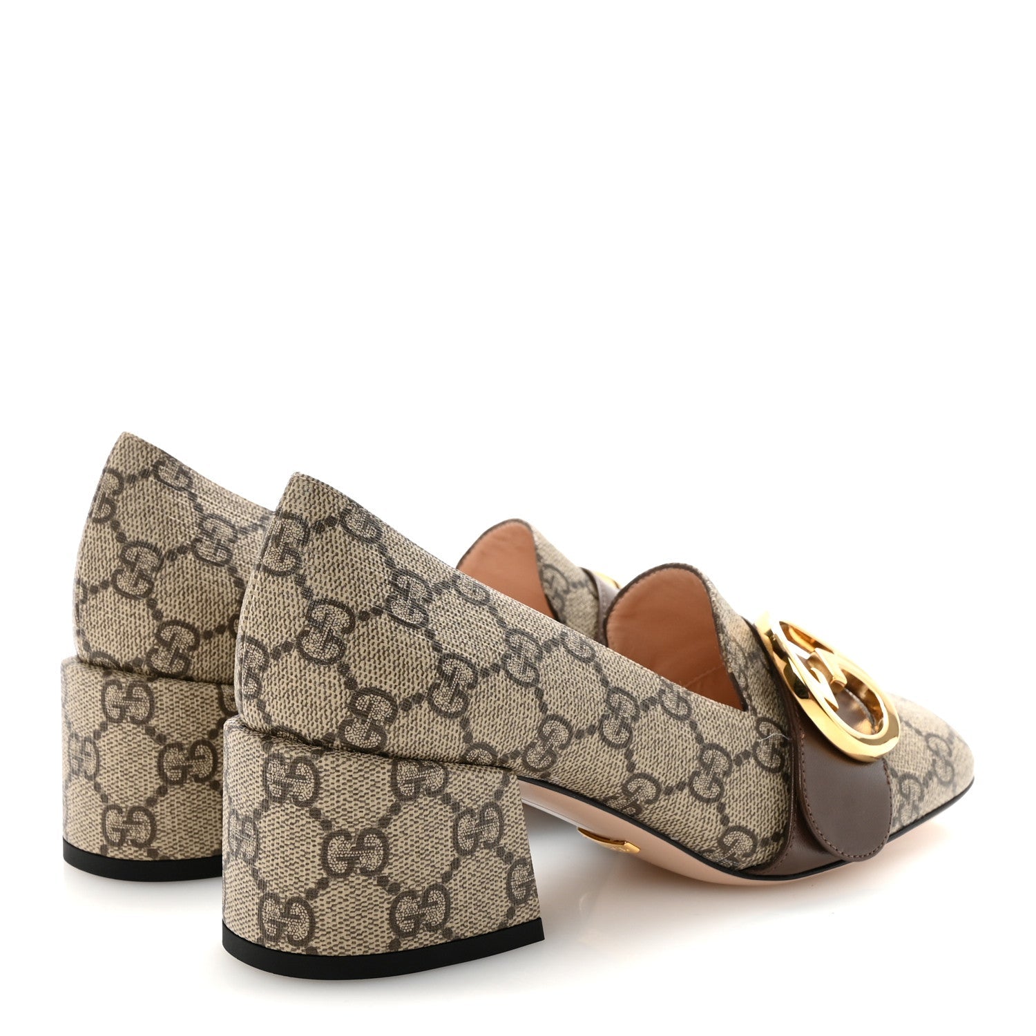 Gucci GG Supreme Monogram Malaga Kid Blondie Pumps 35.5 Beige Ebony New Acero