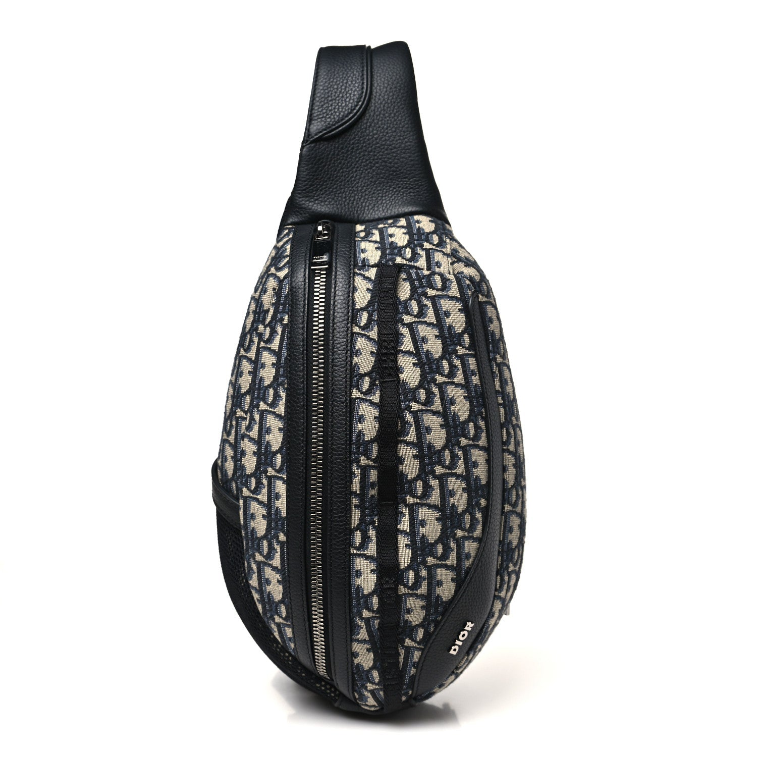 Christian Dior Grained Calfskin Oblique Scarab Sling Bag Blue Black