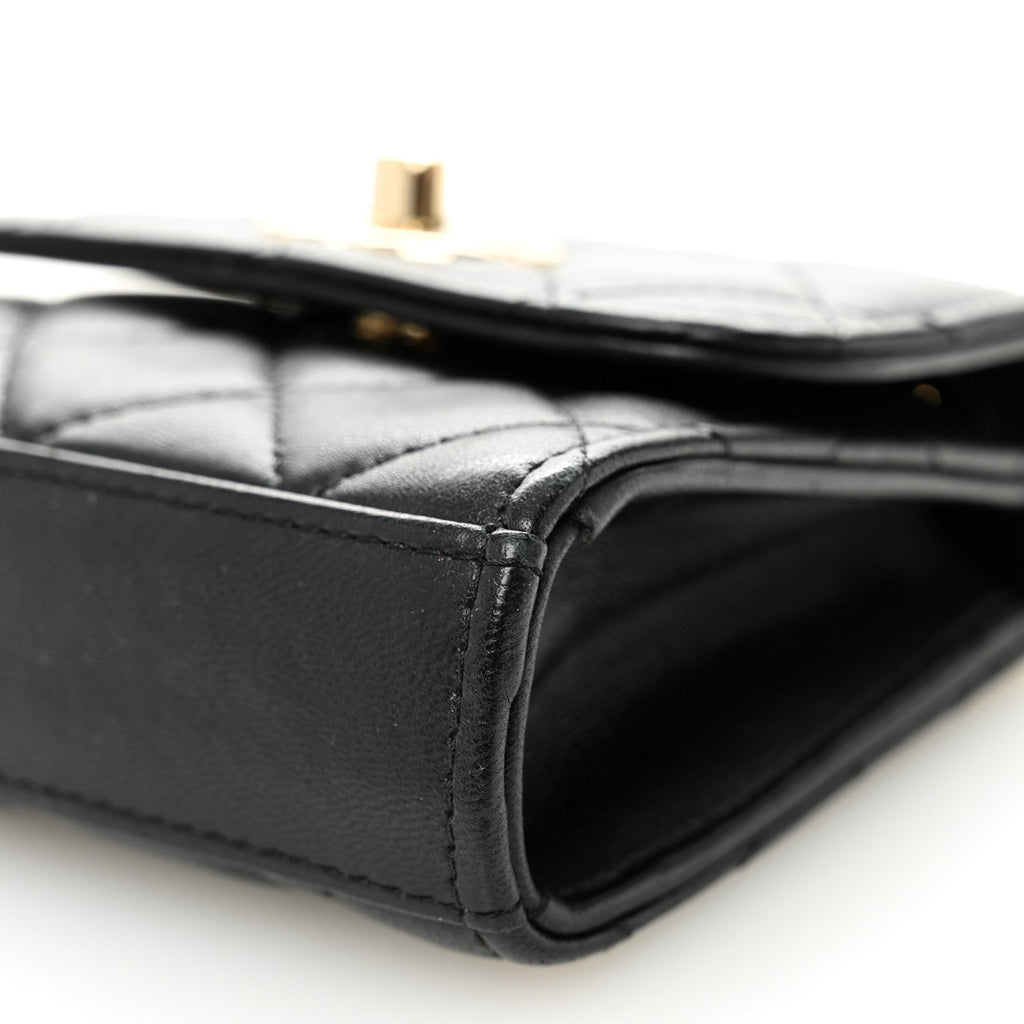 Chanel Lambskin Quilted Trendy CC Card Holder On Chain Black