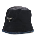 Prada Nylon Denim Metal Triangle Logo Bucket Hat S Black