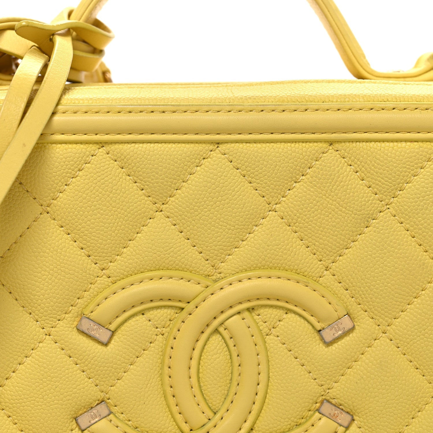 Chanel Caviar Quilted Medium CC Filigree Vanity Case Yellow