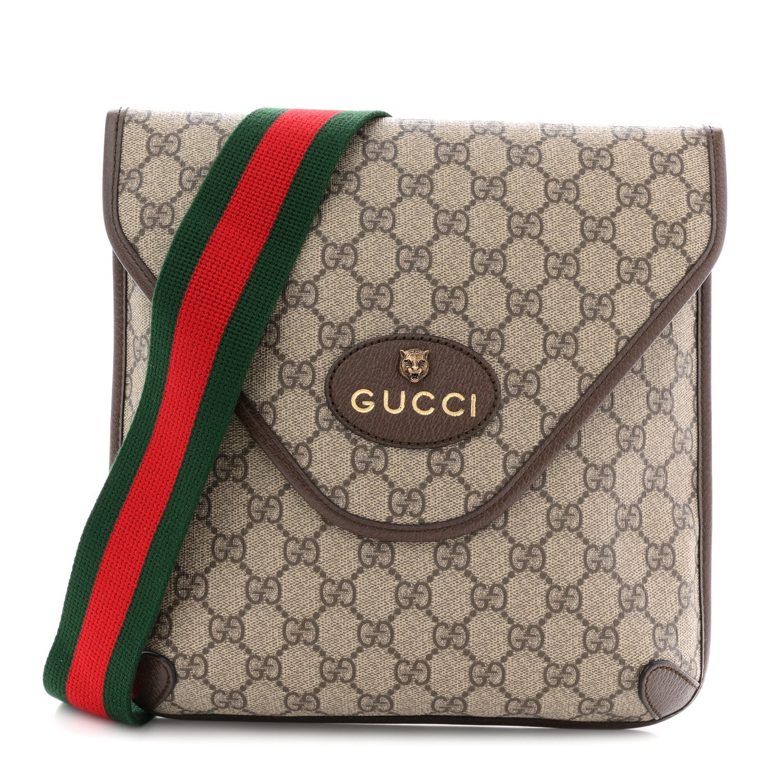 Gucci GG Supreme Monogram Web Medium Neo Vintage Flap Messenger Bag Beige New Acero