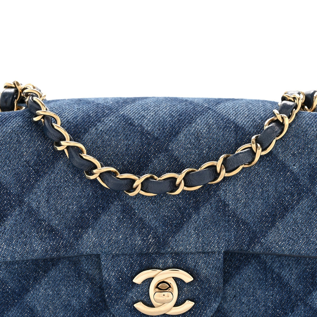 Chanel Printed Denim Quilted Mini Rectangular Flap Dark Blue