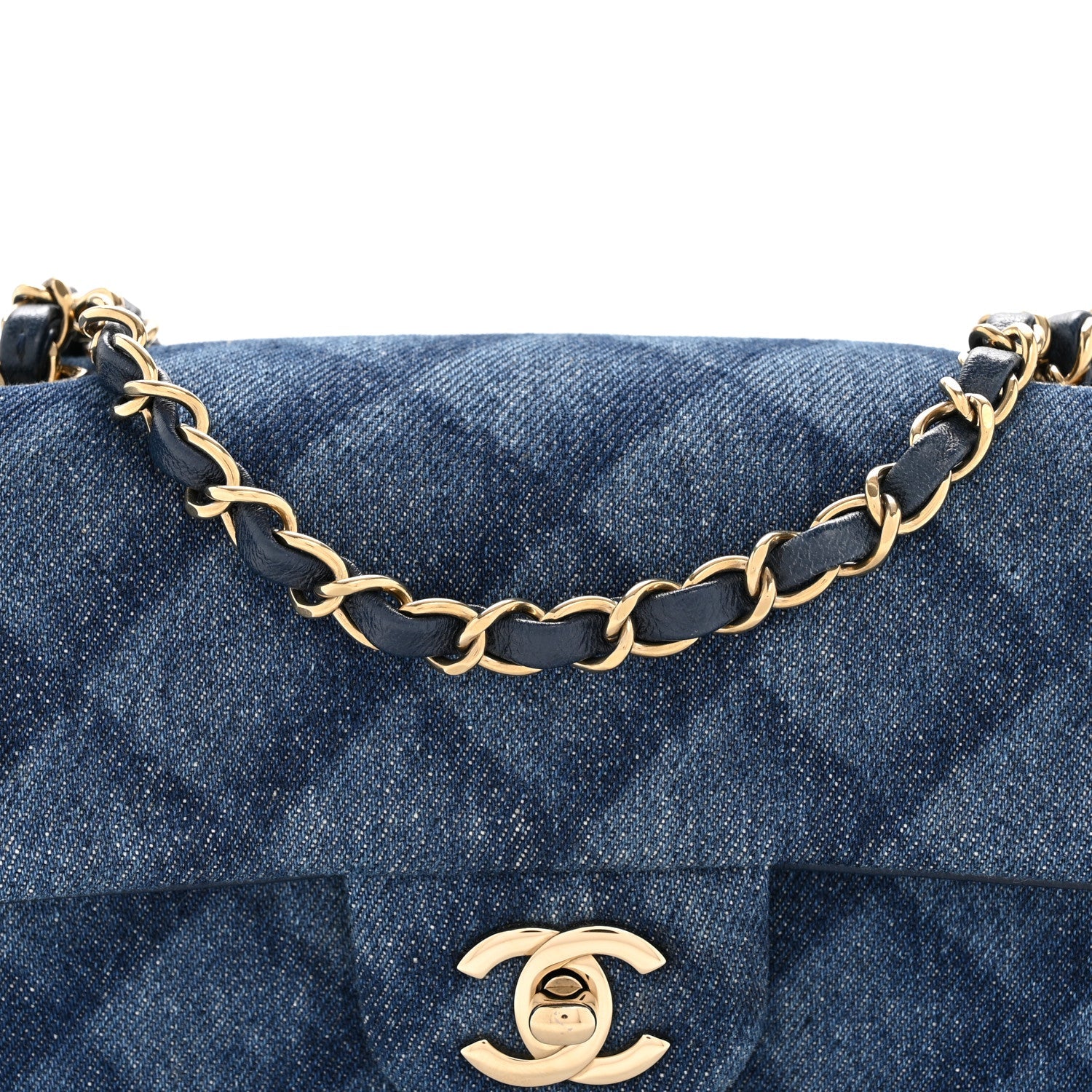 Chanel Printed Denim Quilted Mini Rectangular Flap Dark Blue