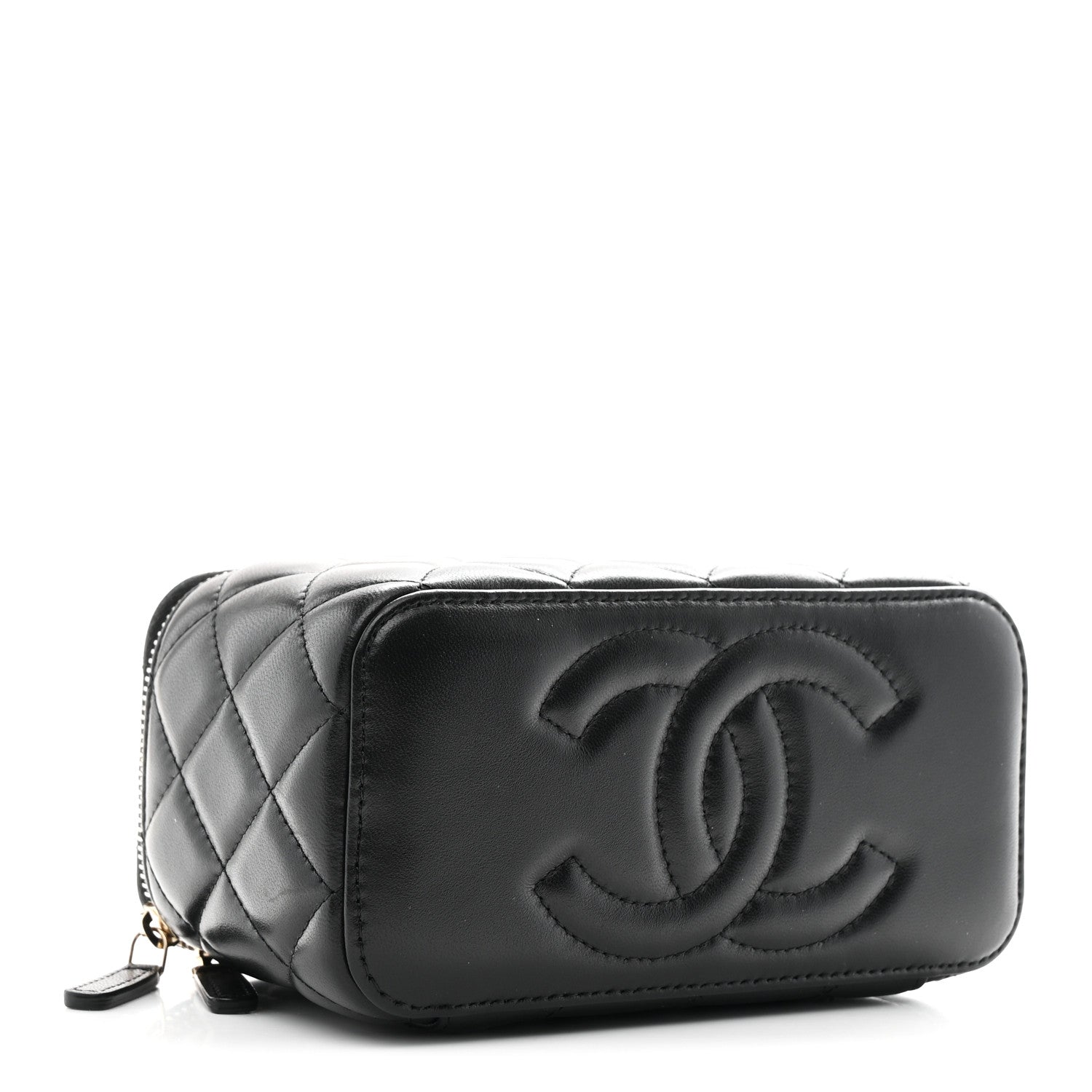 Chanel Lambskin Quilted Pearl Crush Small Vanity Case With Chain Black