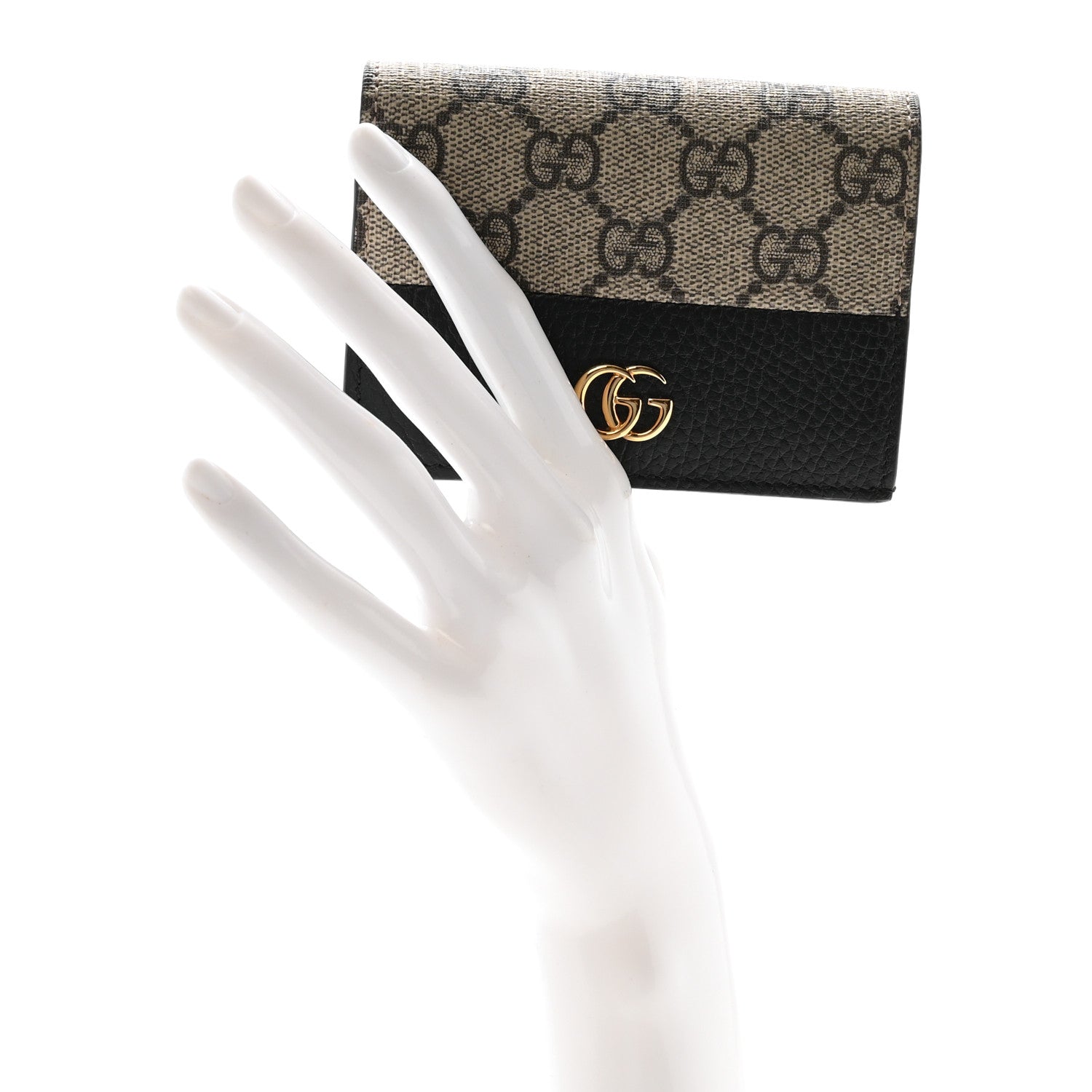 Gucci Dollar Calfskin GG Supreme Monogram GG Marmont Card Case Black Beige Ebony