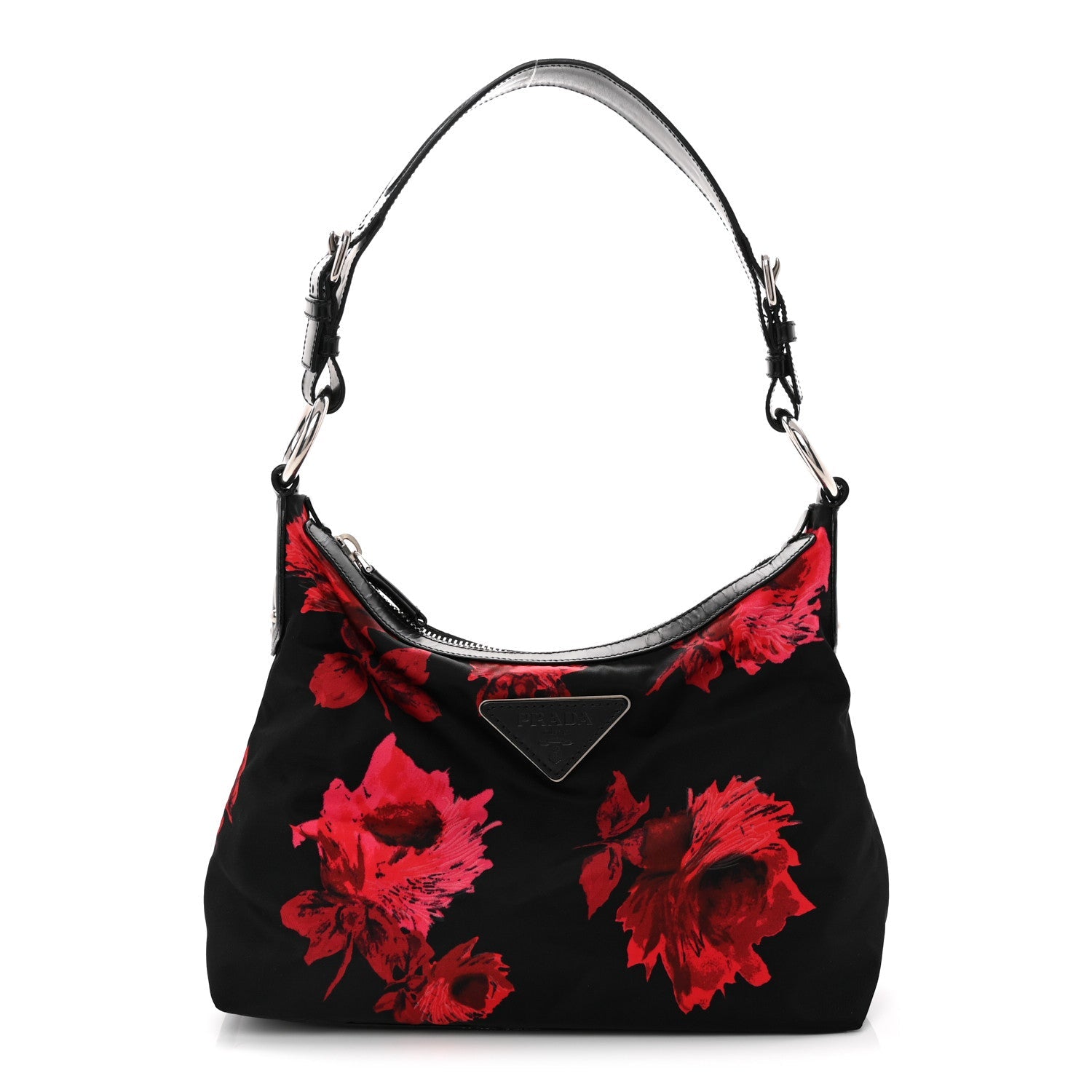 Prada Tessuto Nylon Rose Shoulder Bag Black Rosso