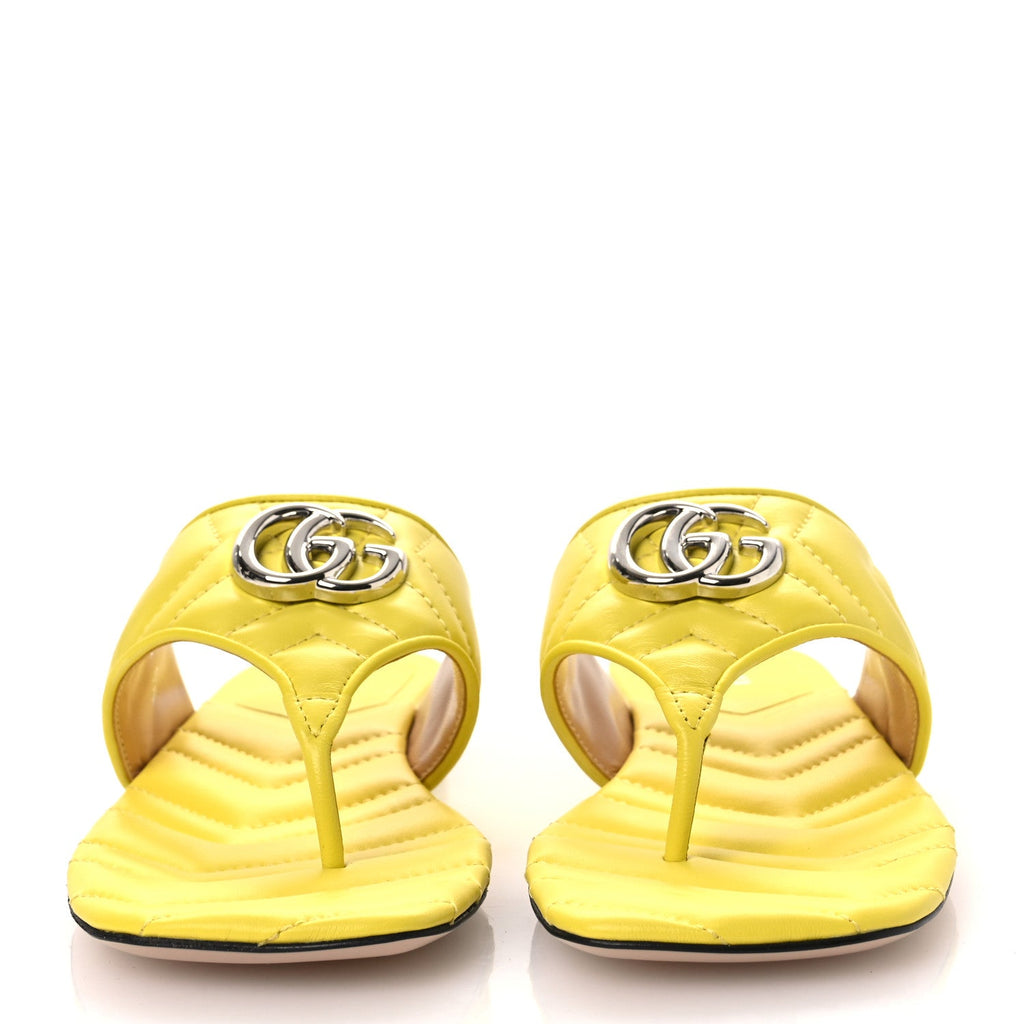 Gucci Nappa Charlotte Double G Marmont Thong Sandals 37.5 Acid Lime