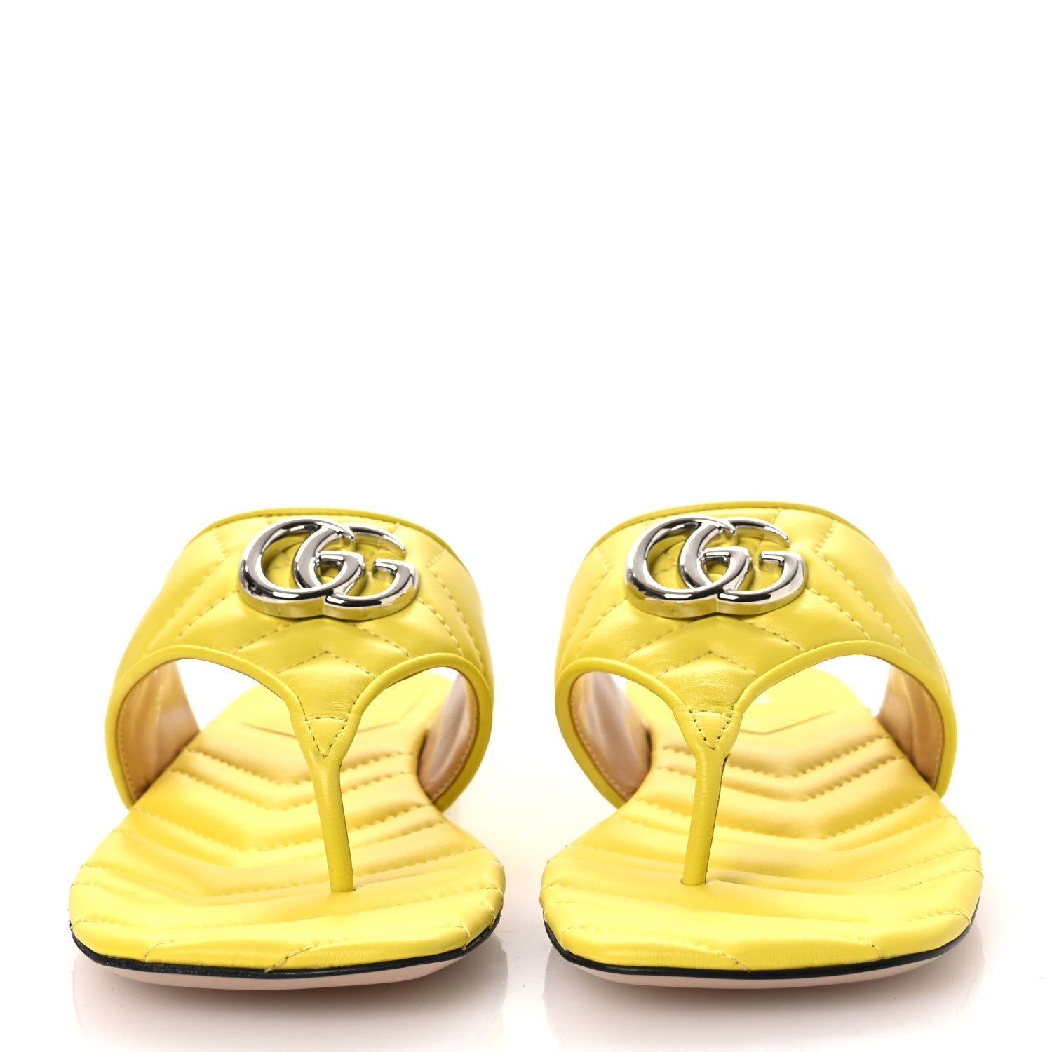 Gucci Nappa Charlotte Double G Marmont Thong Sandals 37.5 Acid Lime