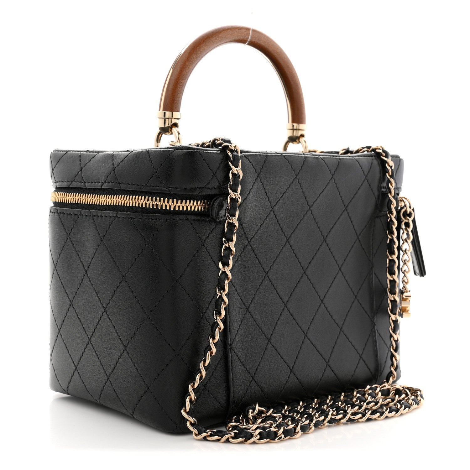 Chanel Lambskin Flat Quilted Knock On Wood Large Vanity Case Black