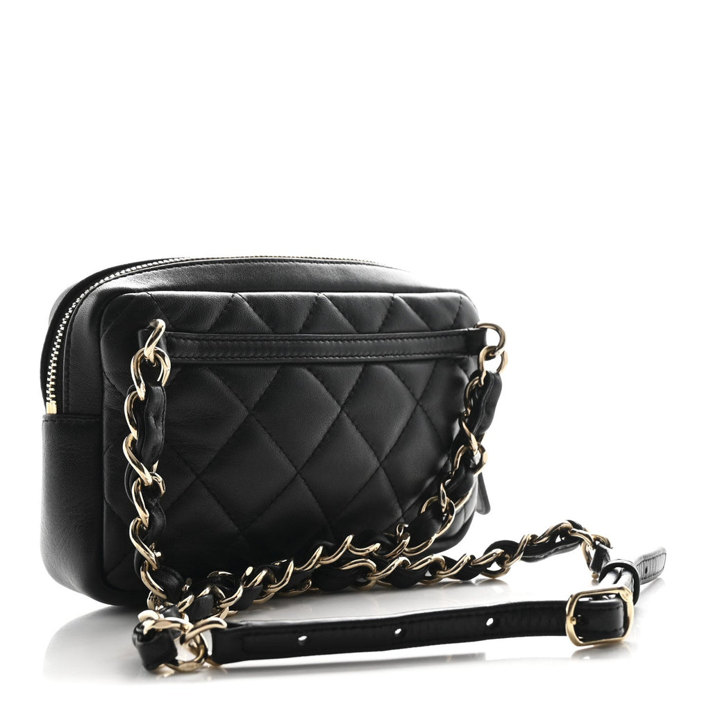 Chanel Lambskin Quilted Waist Bag With Pouch Black