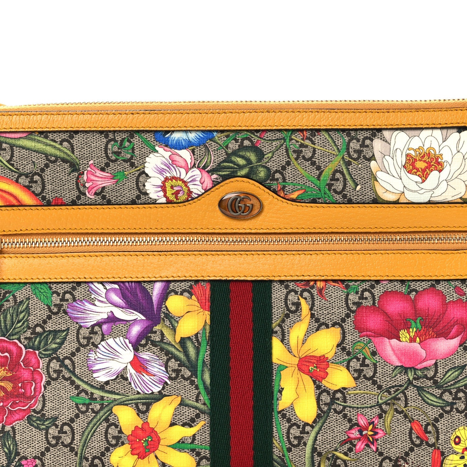Gucci GG Supreme Monogram Flora Large Ophidia Pouch Clutch Beige Multicolor Crop