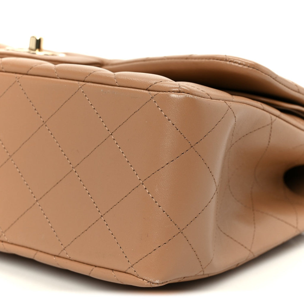 Chanel Lambskin Quilted Jumbo Double Flap Dark Beige