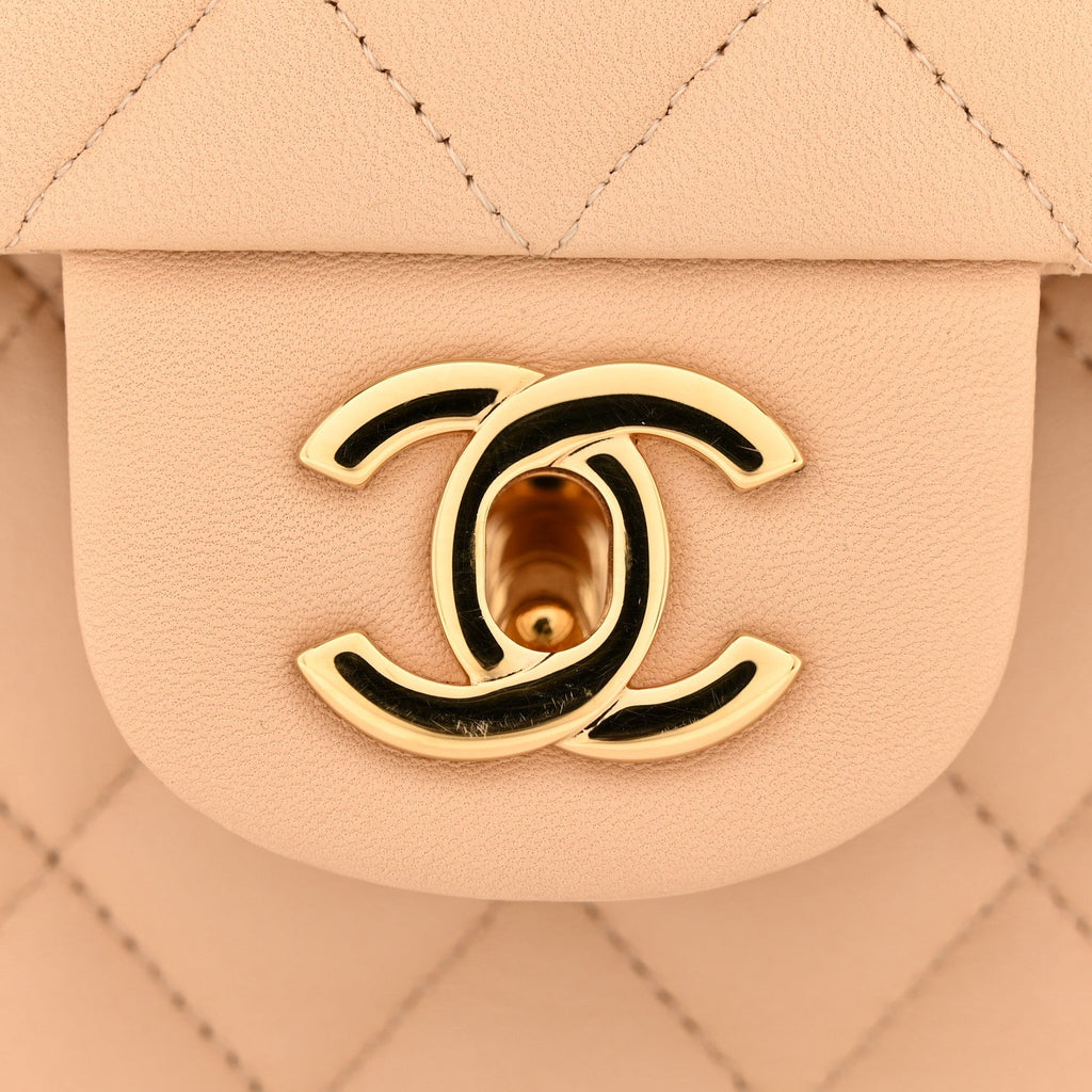 Chanel Lambskin Quilted Medium Double Flap Beige