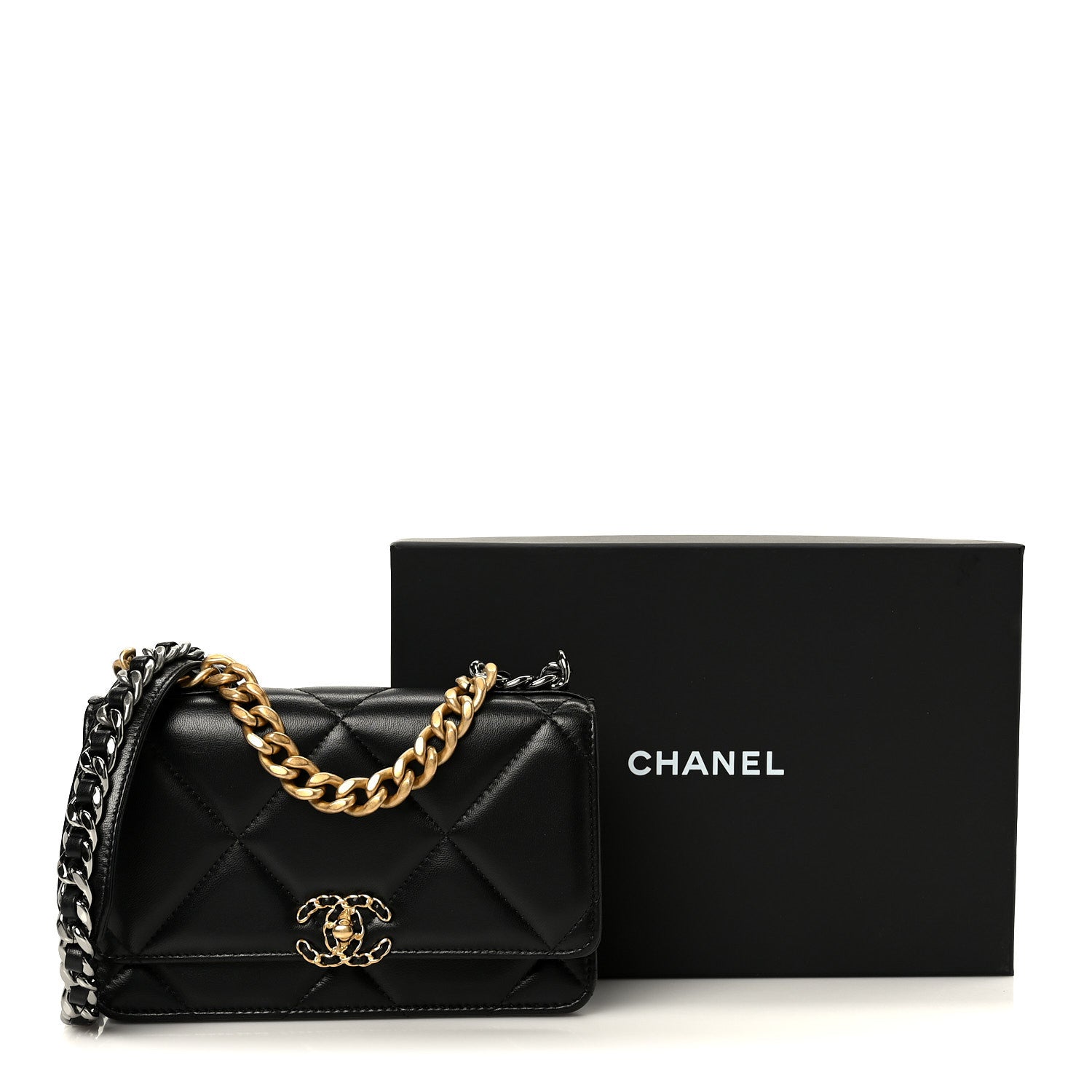 Chanel Lambskin Quilted Chanel 19 Wallet On Chain WOC Black