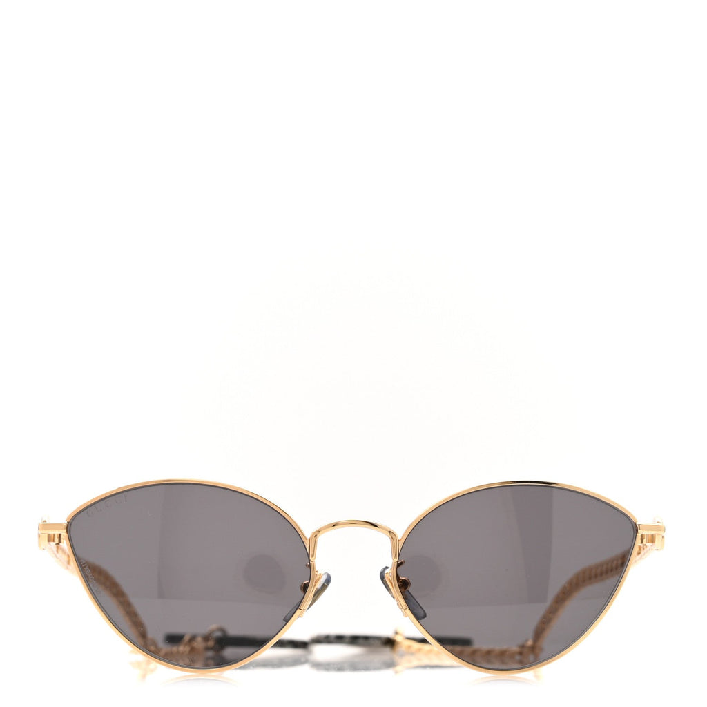 Gucci Metal Chain Cat Eye GG0977S Sunglasses Gold Grey