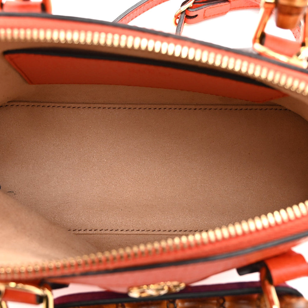 Gucci Textured Dollar Calfskin Mini Diana Dome Tote Bag Deep Orange Spicy Cyclamin