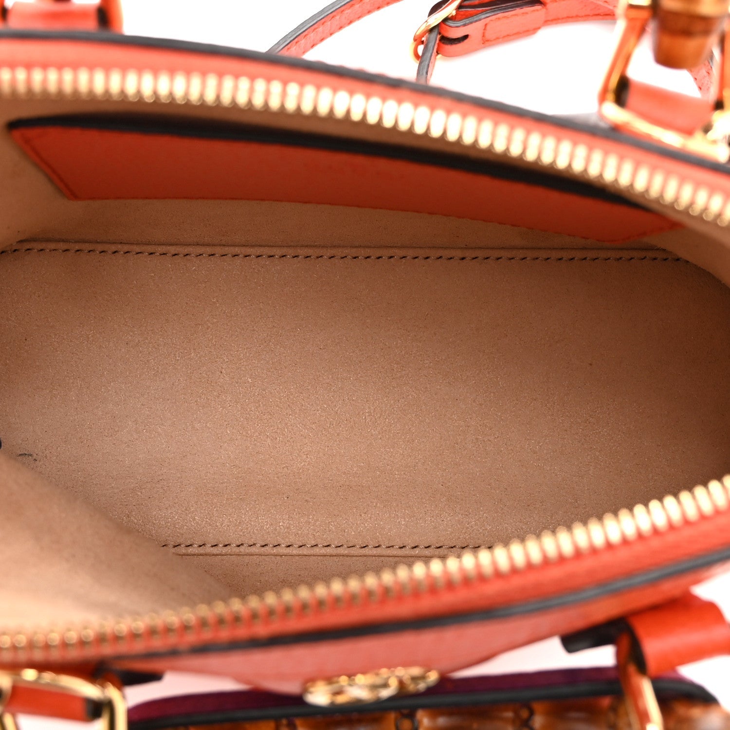 Gucci Textured Dollar Calfskin Mini Diana Dome Tote Bag Deep Orange Spicy Cyclamin