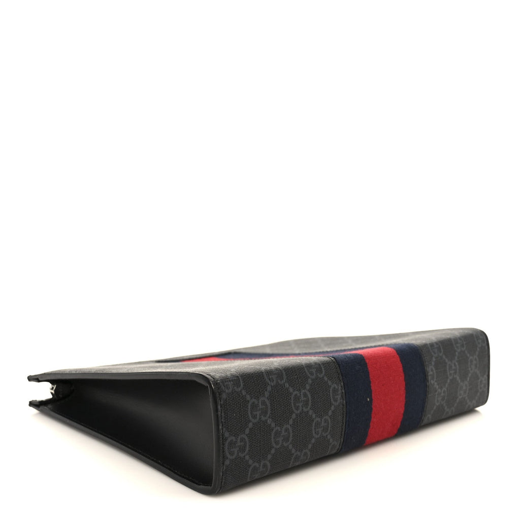Gucci GG Supreme Monogram Selleria Calfskin Web New Web Cosmetic Case Black