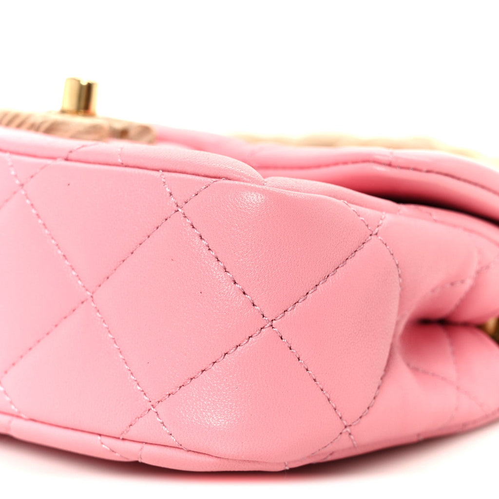 Chanel Lambskin Wenge Quilted Mini Fashion Wood Square Flap Pink