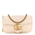 Gucci Calfskin Matelasse Super Mini GG Marmont Shoulder Bag White