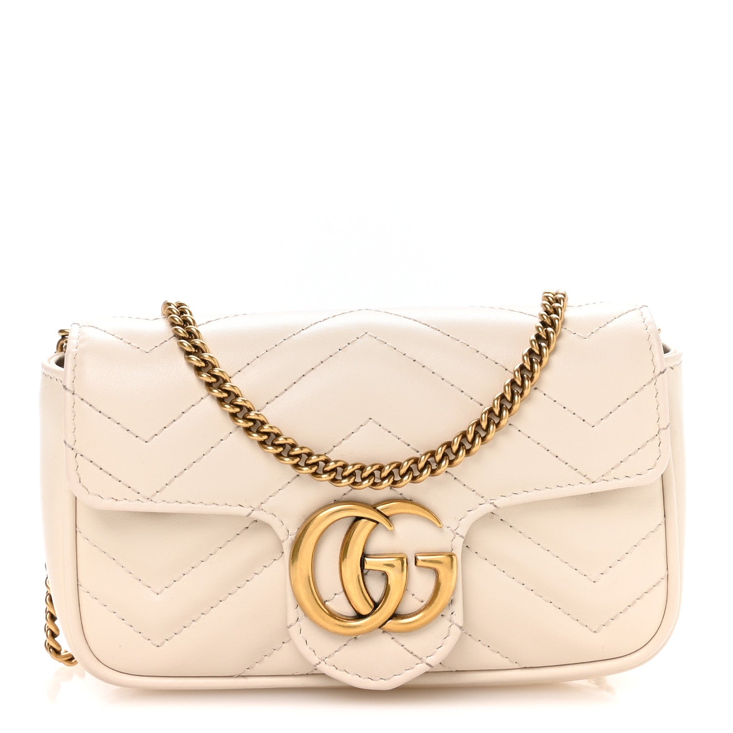 Gucci Calfskin Matelasse Super Mini GG Marmont Shoulder Bag White